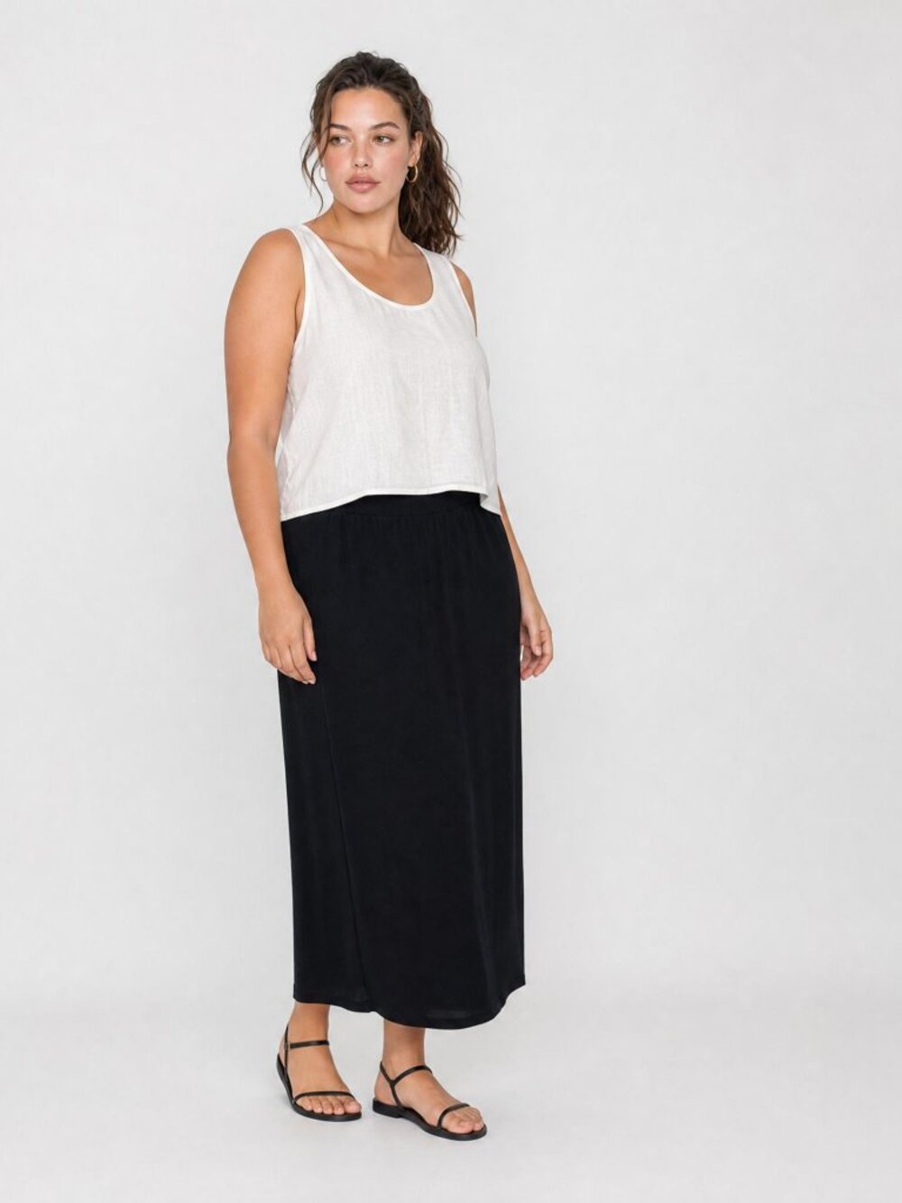 Chico's Travelers Classic Long Straight Black Skirt Back Slit Elastic Waist 3